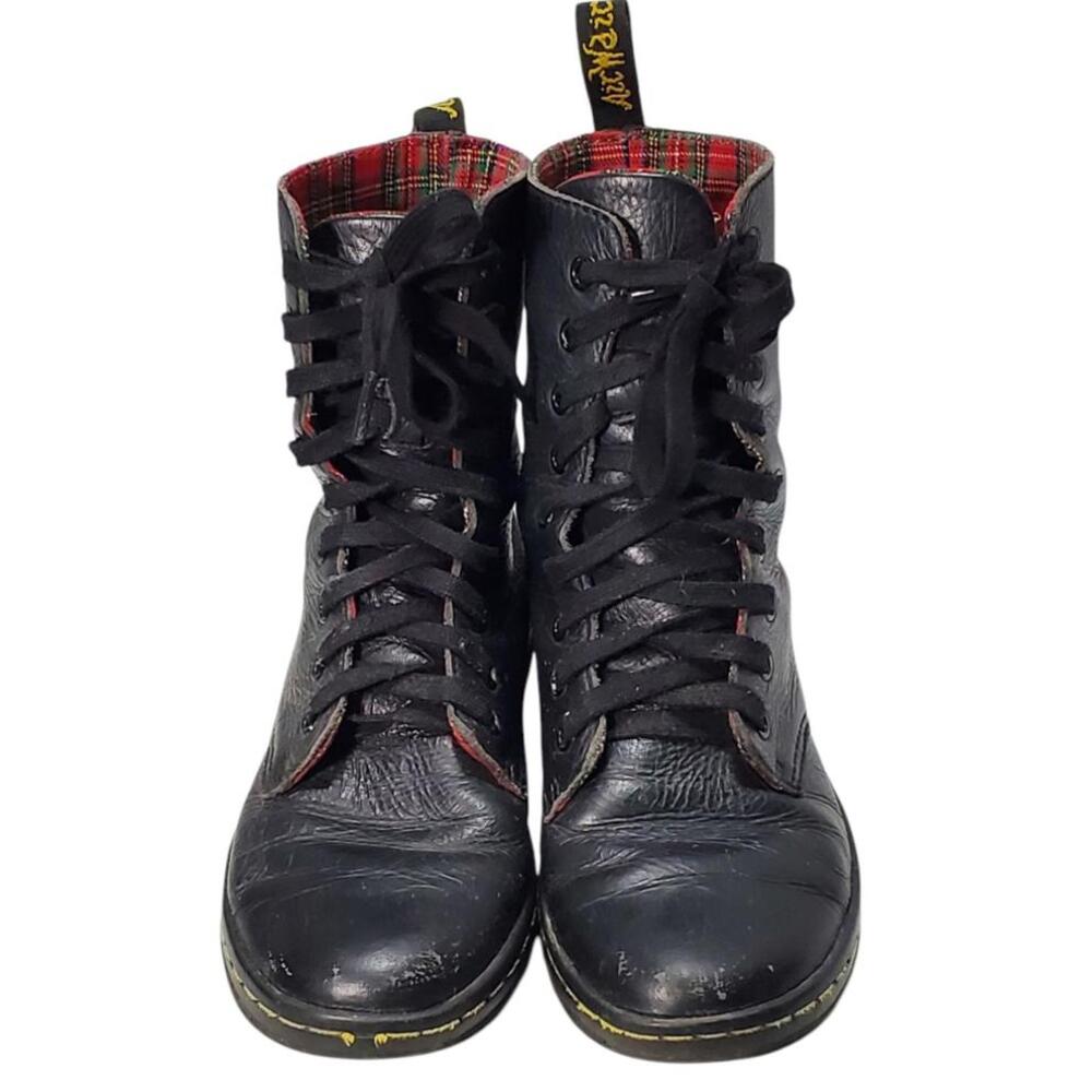 Dr. Martens Women Sz 5 Stratford Fold Down Combat Leather Boots Plaid Lace Up